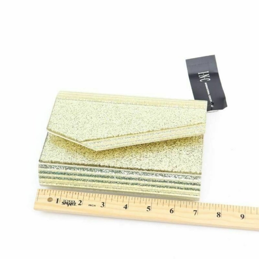 INC International Concepts Maria Gold Glitter Clutch Chain Strap Evening Bag - Picture 4 of 7